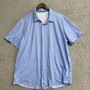 REV Men's XL Short Sleeve Shirt Blue Triangle Pattern